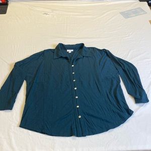 J. Jill Large Peacock Blue Button Collared Shirt - Size Large